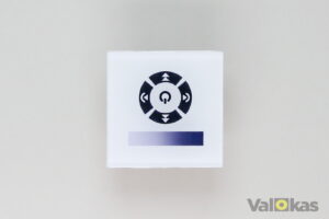Seinään uppoasennettava valkoinen kosketuspaneelillinen himmennin LED-nauhoille. 12-24V. Max virta 8A. EOL. Tuote: DIMTCHE1CHW