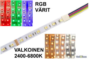 Sävysäädettävä RGB+CCT LED nauha. Pituus 1m. 1800 lm:n valovoima! Luo tunnelmaa, säädä valon sävyä (2400...6800K) tai lisää siihen väriä. 24V. Teho 20W. IP20. Tuote: FW300RGBCT100CM